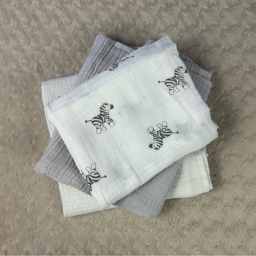Baby Swaddle Blanket Bundle Zebra Gray White Muslin